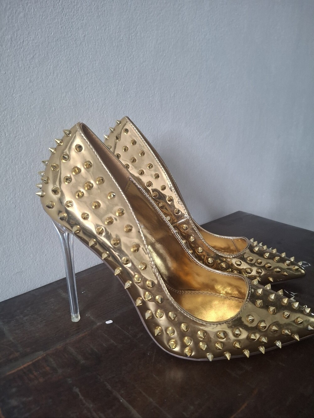 Gold Studded Pointed-Toe High Heels - Picture 3 of 5